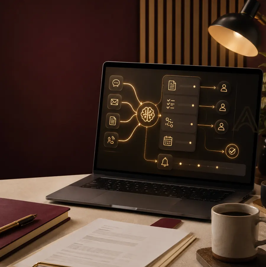 AI automation workflow for a New Zealand business showing enquiries, documents, follow ups, approvals, and task routing