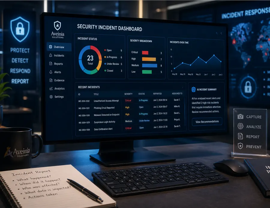 AI security incident reporting software preparing an incident report and evidence summary